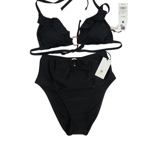SHADE & SHORE 2PC Black Triangle Bikini Set, Size Sm/Med - Picture 3 of 11